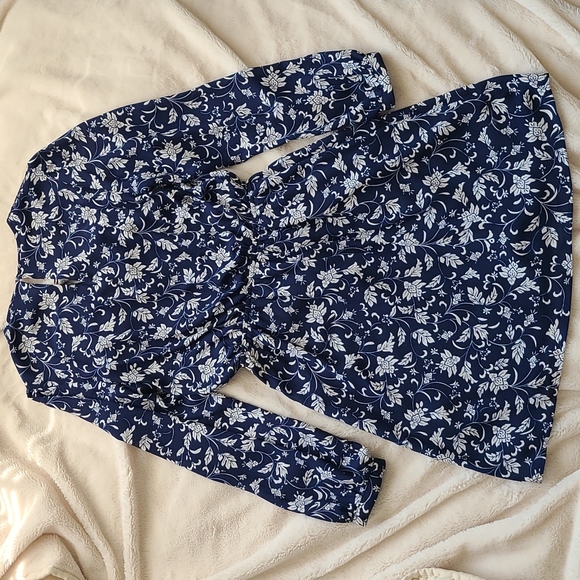 Express Blue and White Floral Long Sleeve Dress - Picture 7 of 8